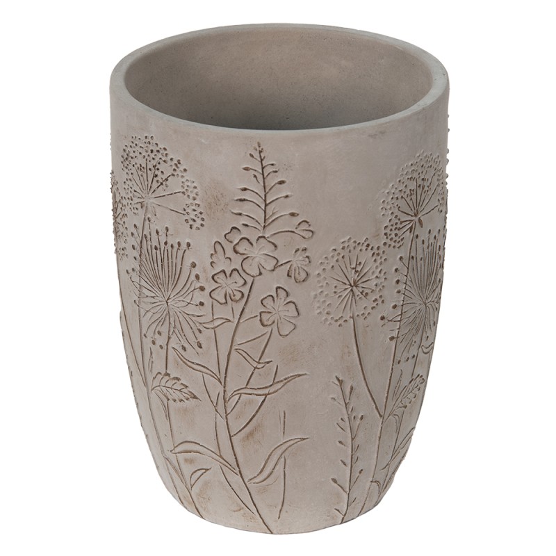 Clayre & Eef Pot de fleurs Ø 18x25 cm Gris Beige Pierre Fleurs