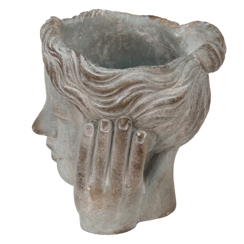 Clayre & Eef Fioriera Testa 14x16x17 cm Grigio Pietra Mani