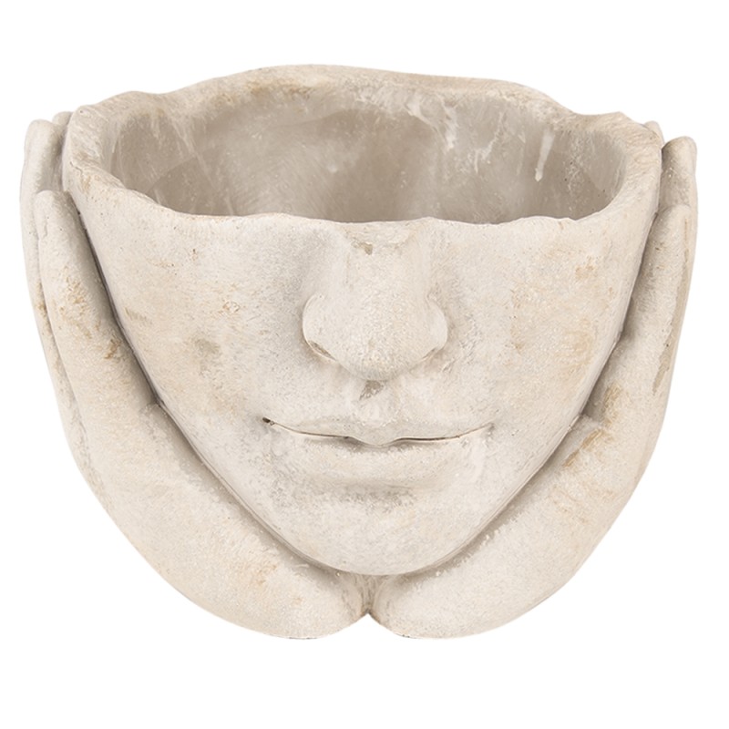 Clayre & Eef Bloempot Hoofd Ø 11x11 cm Beige Steen
