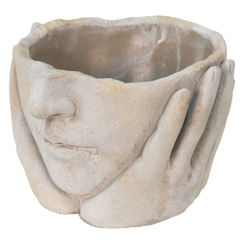 Clayre & Eef Bloempot Hoofd Ø 11x11 cm Beige Steen