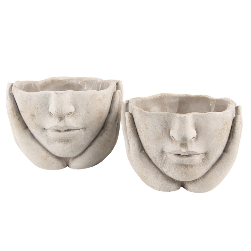 Clayre & Eef Bloempot Hoofd Ø 11x11 cm Beige Steen