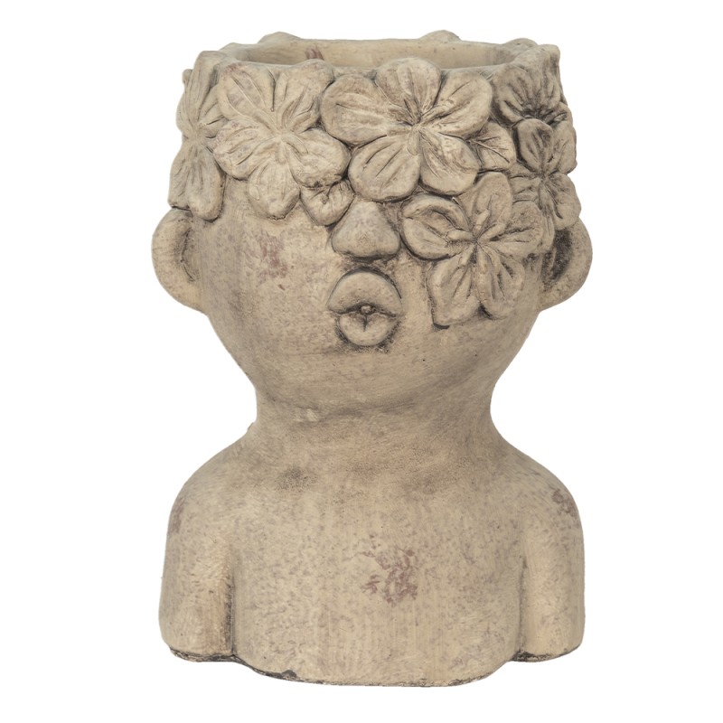 Clayre & Eef Bloempot Hoofd 17x16x25 cm Grijs Steen Bloemen