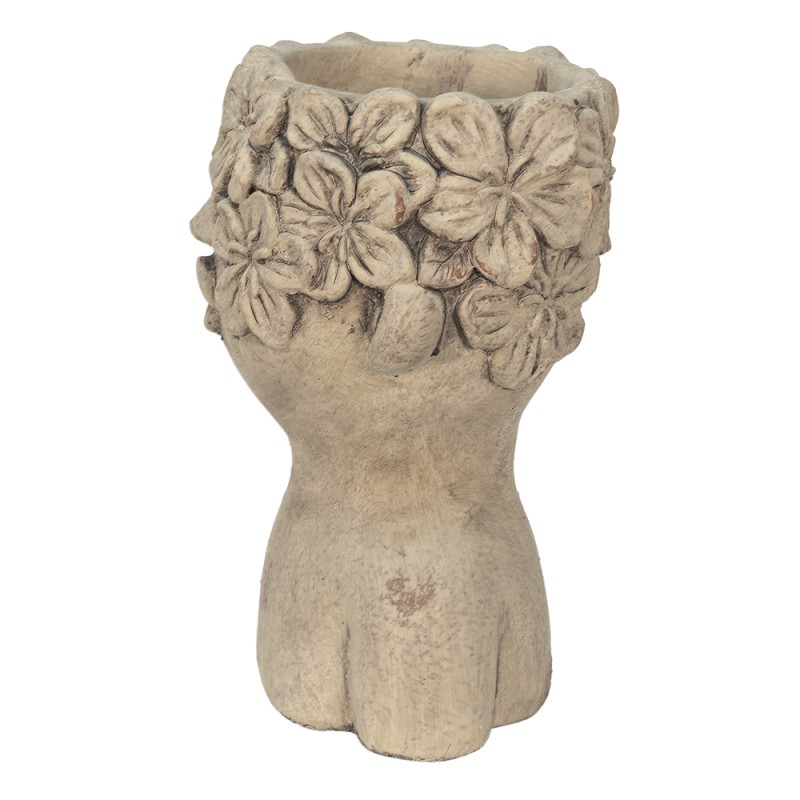 Clayre & Eef Bloempot Hoofd 17x16x25 cm Grijs Steen Bloemen