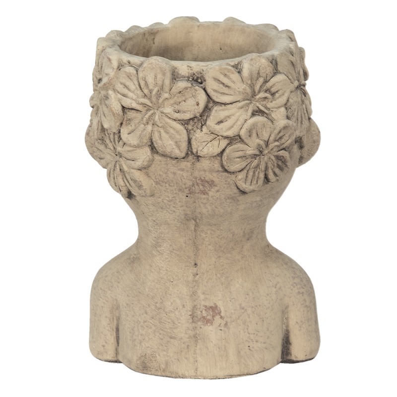 Clayre & Eef Bloempot Hoofd 17x16x25 cm Grijs Steen Bloemen