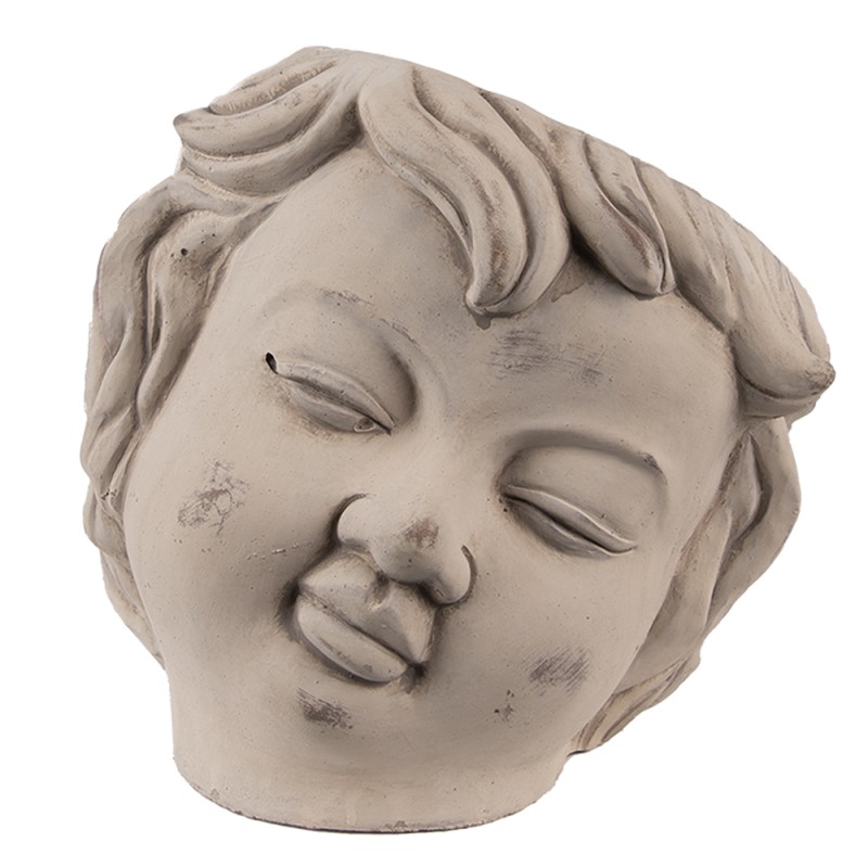 Clayre & Eef Bloempot Hoofd 23x26x22 cm Beige Grijs Steen