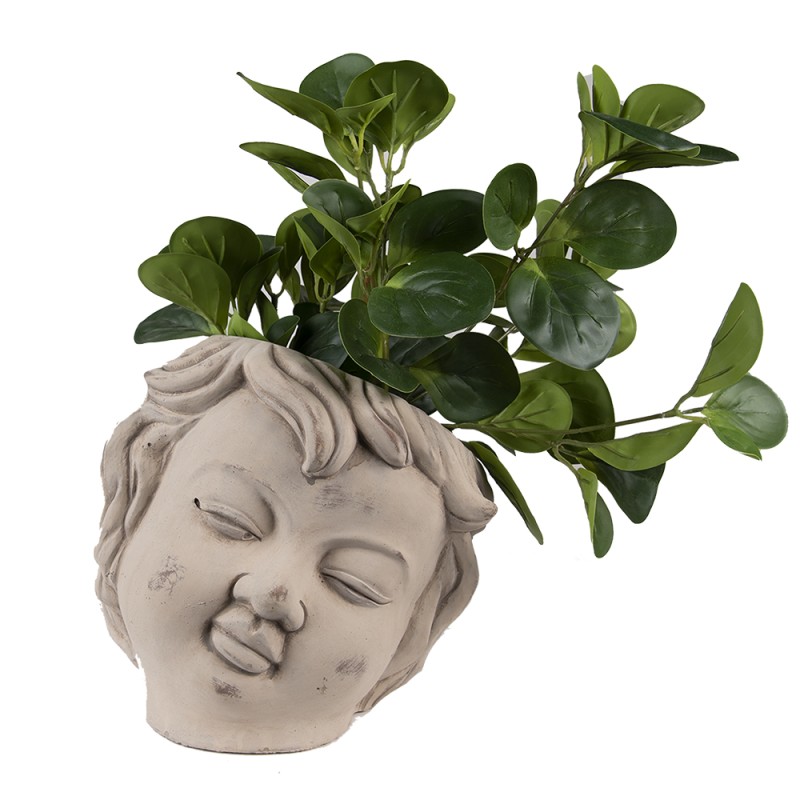 Clayre & Eef Bloempot Hoofd 23x26x22 cm Beige Grijs Steen