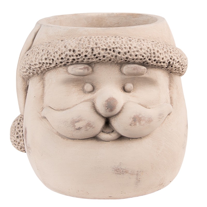 Clayre & Eef Blumentopf Weihnachtsmann 22x20x17 cm Beige Stein