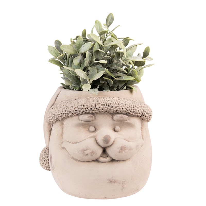 Clayre & Eef Blumentopf Weihnachtsmann 22x20x17 cm Beige Stein