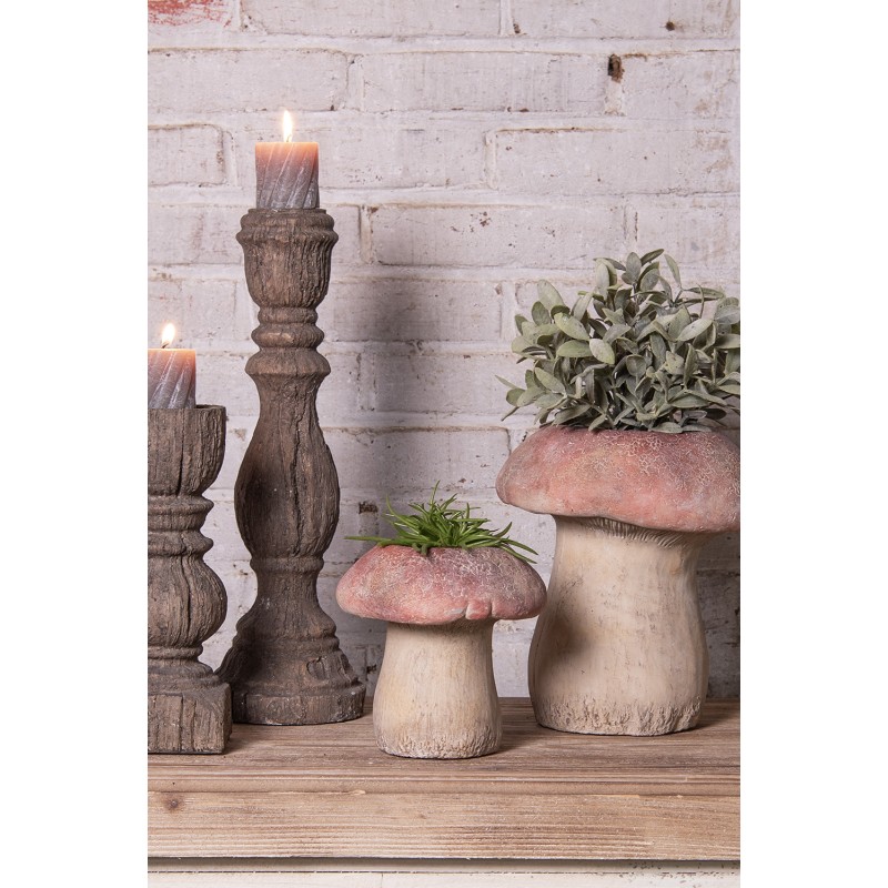 Clayre & Eef Planter Mushroom Ø 21x23 cm Brown Red Stone