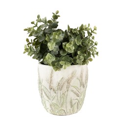 Clayre & Eef Pot de fleurs Ø 13x13 cm Beige Vert Pierre Tiges de blé