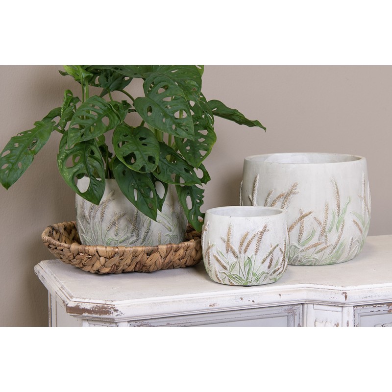 Clayre & Eef Fioriera Ø 13x13 cm Beige Verde Pietra Stoppie di grano