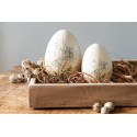 Clayre & Eef Decoration Egg Ø 10x14 cm Yellow Blue Terracotta Flowers