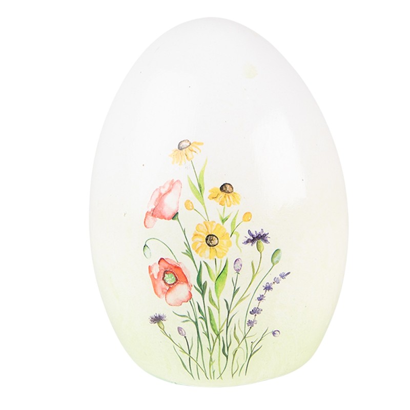 Clayre & Eef Dekoration Ei Ø 10x14 cm Grün Weiß Terrakotta Blume