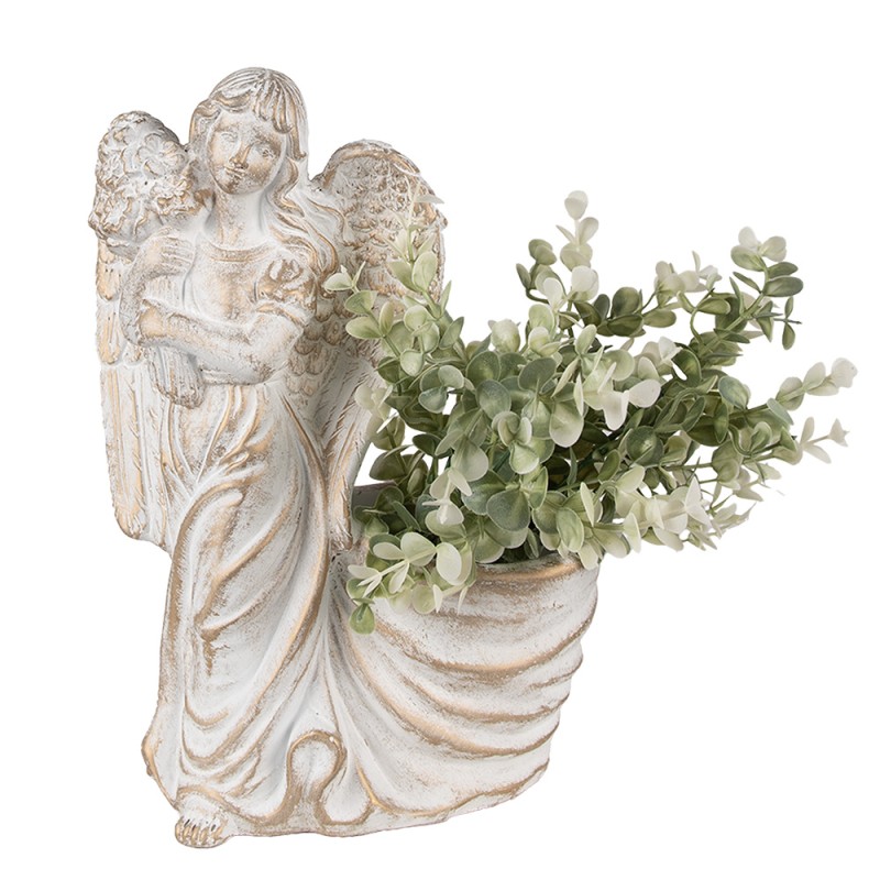 Clayre & Eef Bloempot Engel 22x13x30 cm Wit Steen