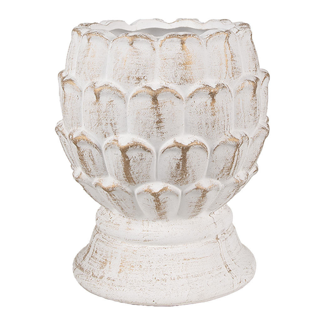 Clayre&Eef BloempotØ 15x18 cm Wit Beige Steen afbeelding