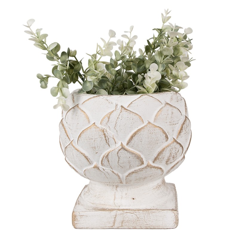 Clayre & Eef Fioriera Ø 18x17 cm Bianco Pietra