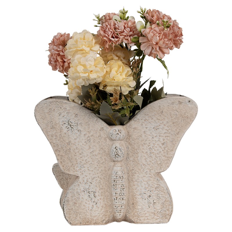 Clayre & Eef Fioriera Farfalla  24x10x19 cm Beige Pietra