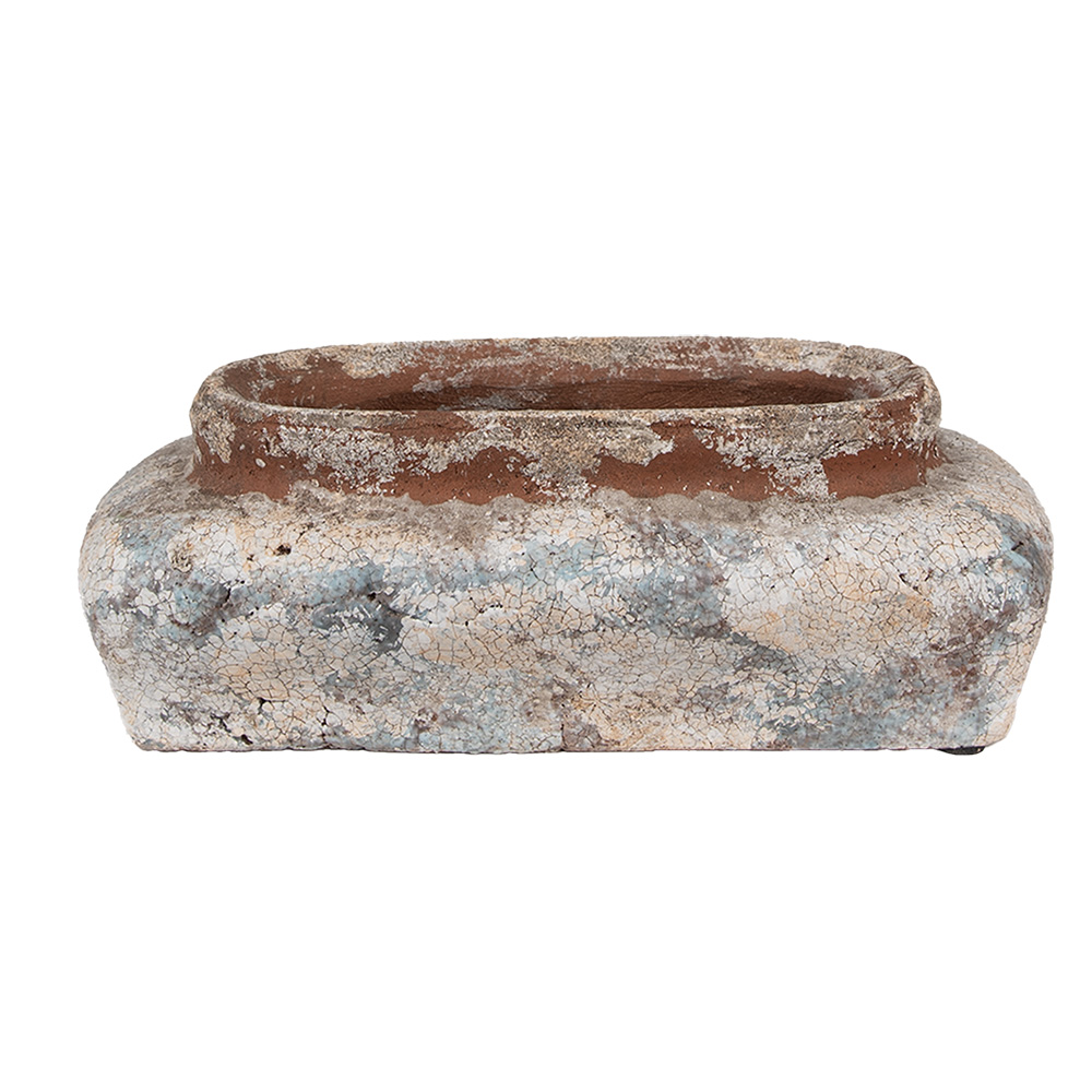 Clayre&Eef Bloempot 22x12x8 cm Beige Blauw Terracotta afbeelding