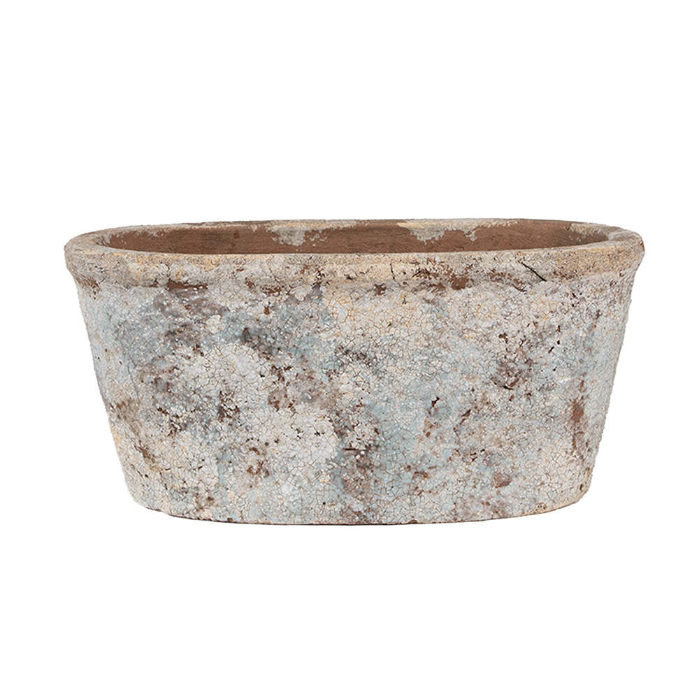 Clayre&Eef Bloempot 26x13x12 cm Beige Blauw Terracotta afbeelding