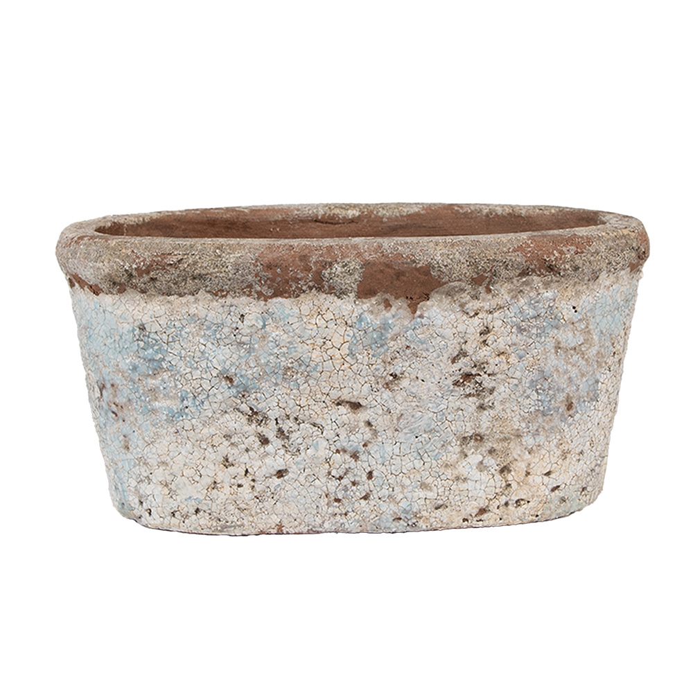 Clayre&Eef Bloempot 19x11x10 cm Beige Blauw Terracotta afbeelding