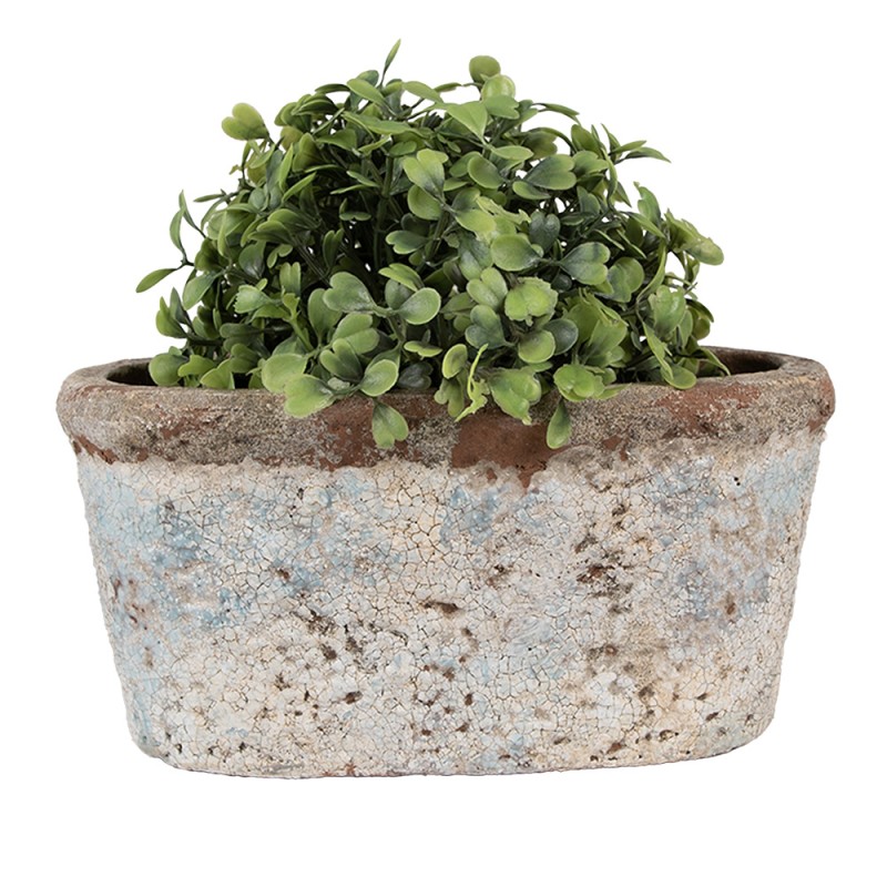 Clayre & Eef Blumentopf 19x11x10 cm Beige Blau Terrakotta