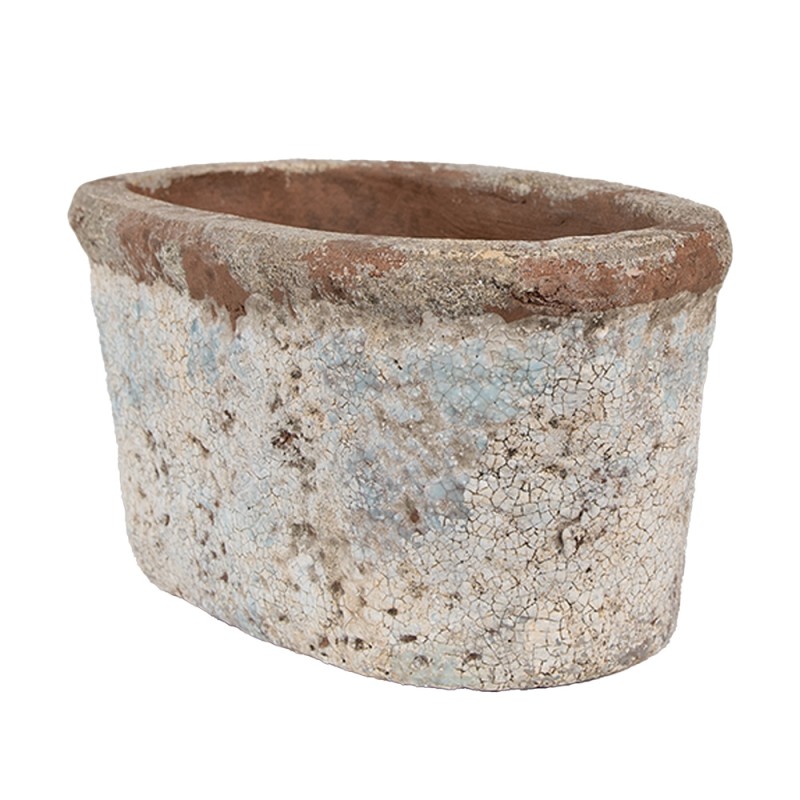 Clayre & Eef Blumentopf 19x11x10 cm Beige Blau Terrakotta