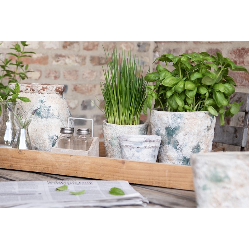 Clayre & Eef Planter Ø 11x11 cm Beige Green Terracotta