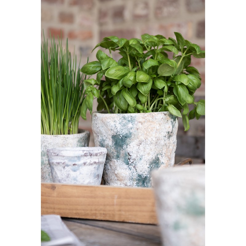 Clayre & Eef Planter Ø 11x11 cm Beige Green Terracotta
