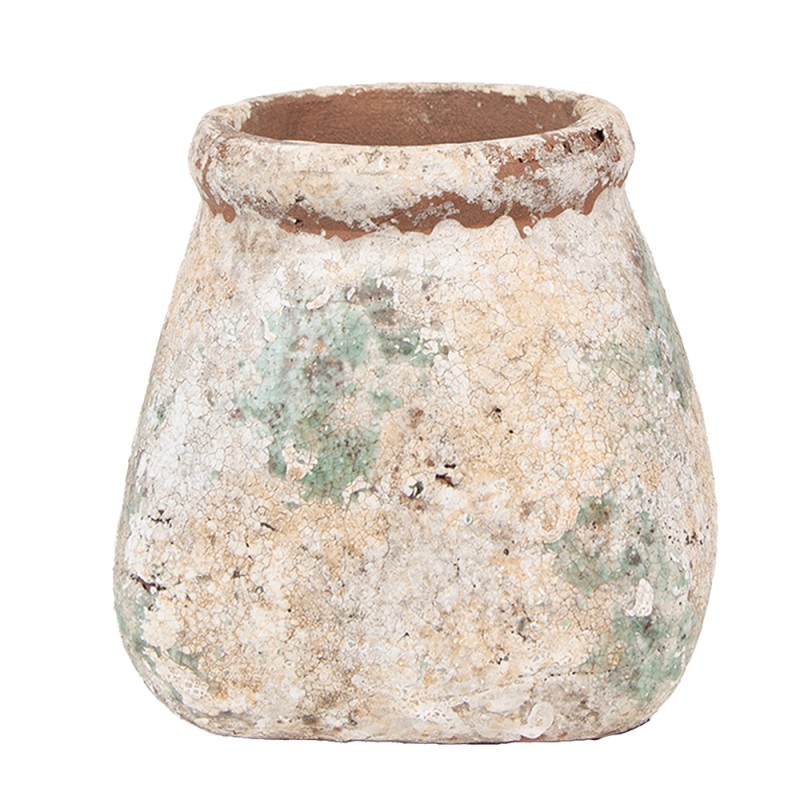 Clayre & Eef Planter 14x14x13 cm Beige Green Terracotta