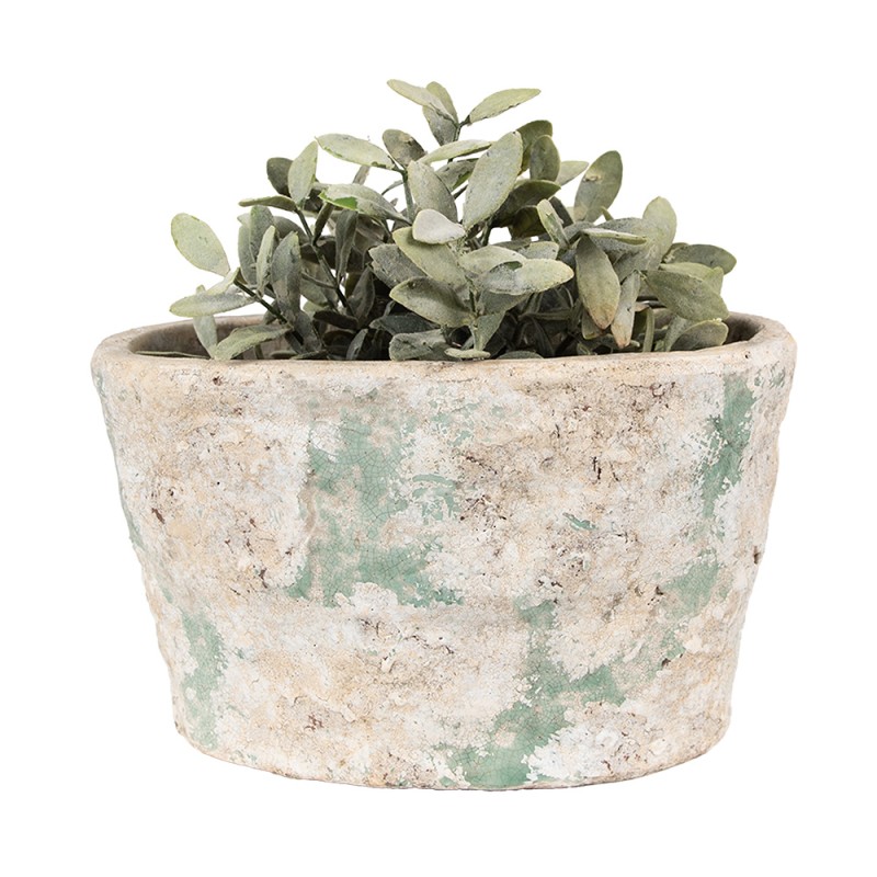 Clayre & Eef Blumentopf 25x16x15 cm Beige Grün Terrakotta