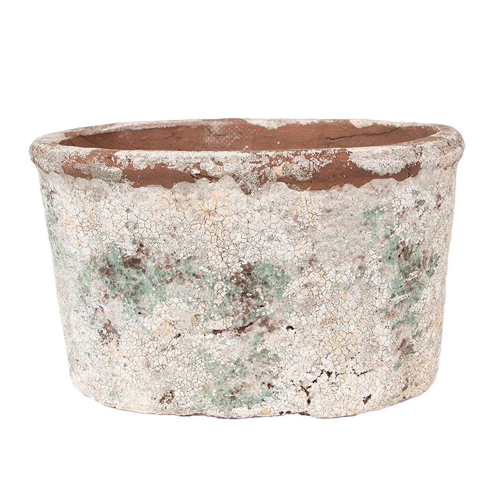 Clayre&Eef Bloempot 21x13x12 cm Beige Groen Terracotta afbeelding