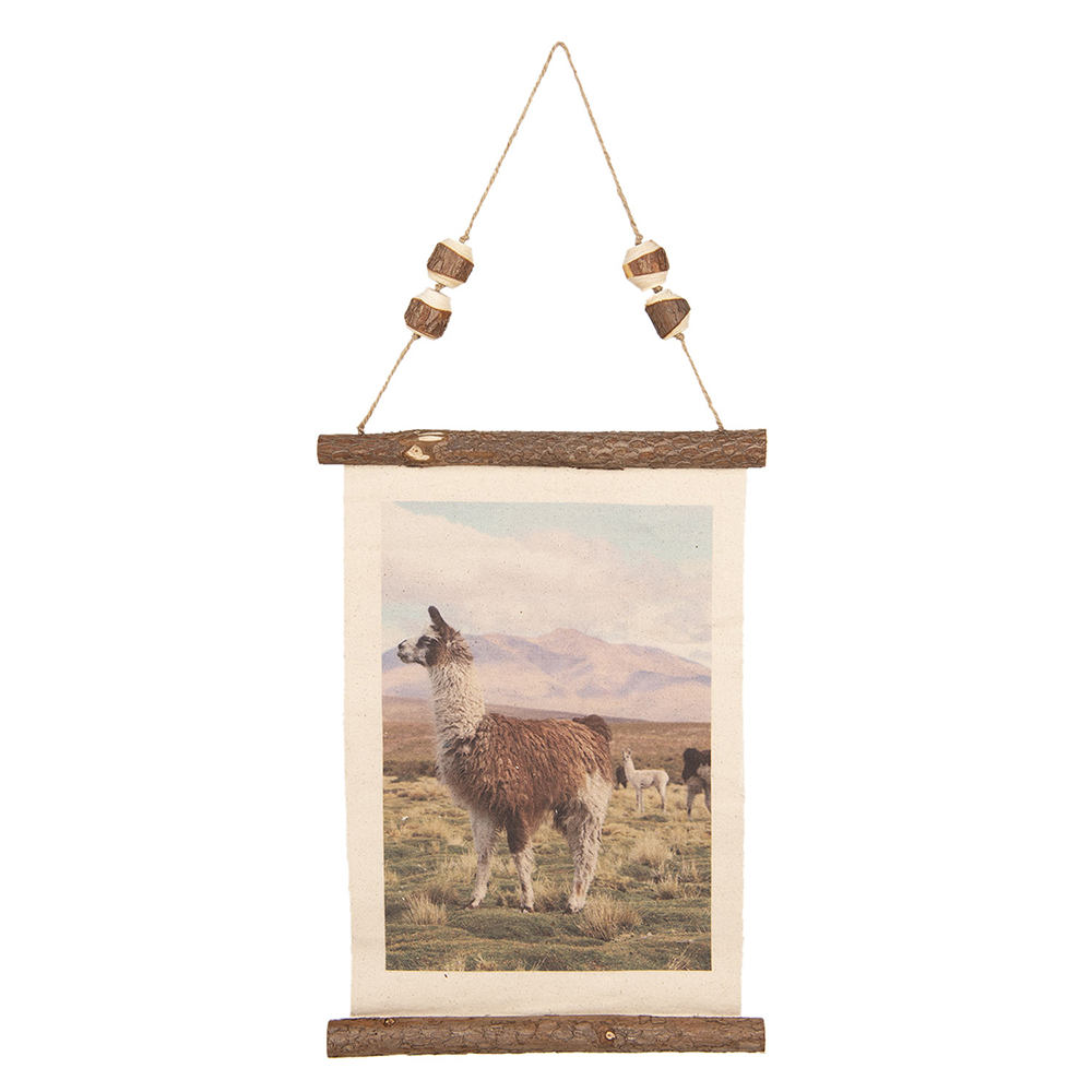 Clayre&Eef Wandkleed 39x28 cm Bruin Linnen lama afbeelding