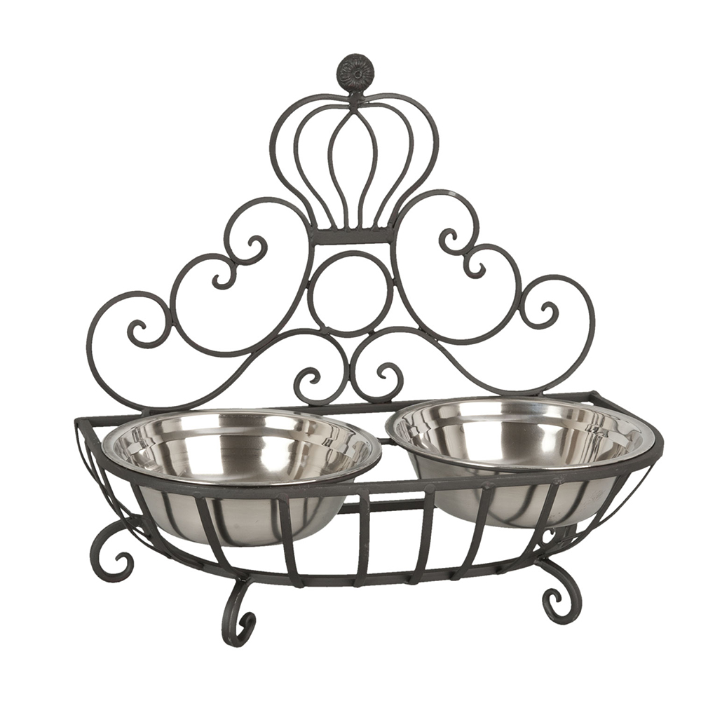 Clayre&Eef Voerbak hond 2x500 ml Bruin IJzer Kroon afbeelding