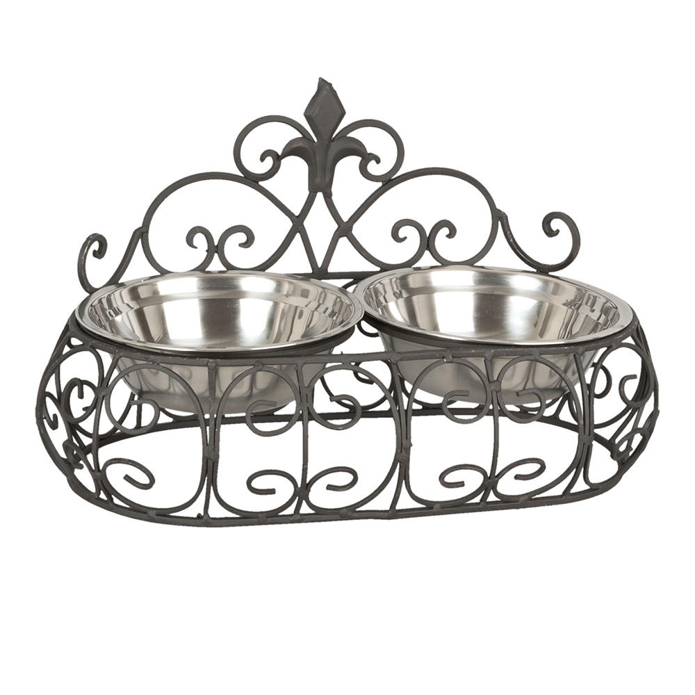 Clayre&Eef Voerbak hond 2x500 ml Bruin IJzer afbeelding