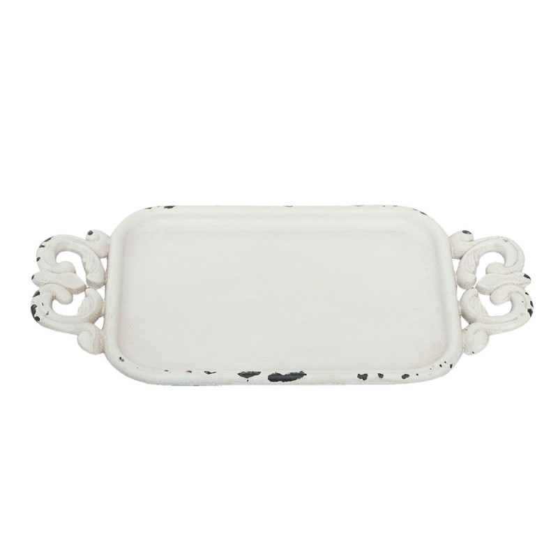Clayre & Eef Décoration plateau 16x8x1 cm Blanc Fer Rectangle