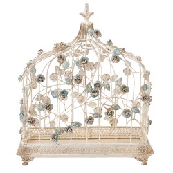 Clayre & Eef Decorazione gabbia 42x21x50 cm Bianco Ferro Rettangolo Fiori