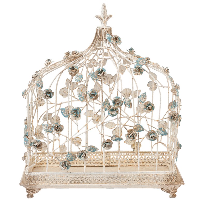Clayre & Eef Decorazione gabbia 42x21x50 cm Bianco Ferro Rettangolo Fiori