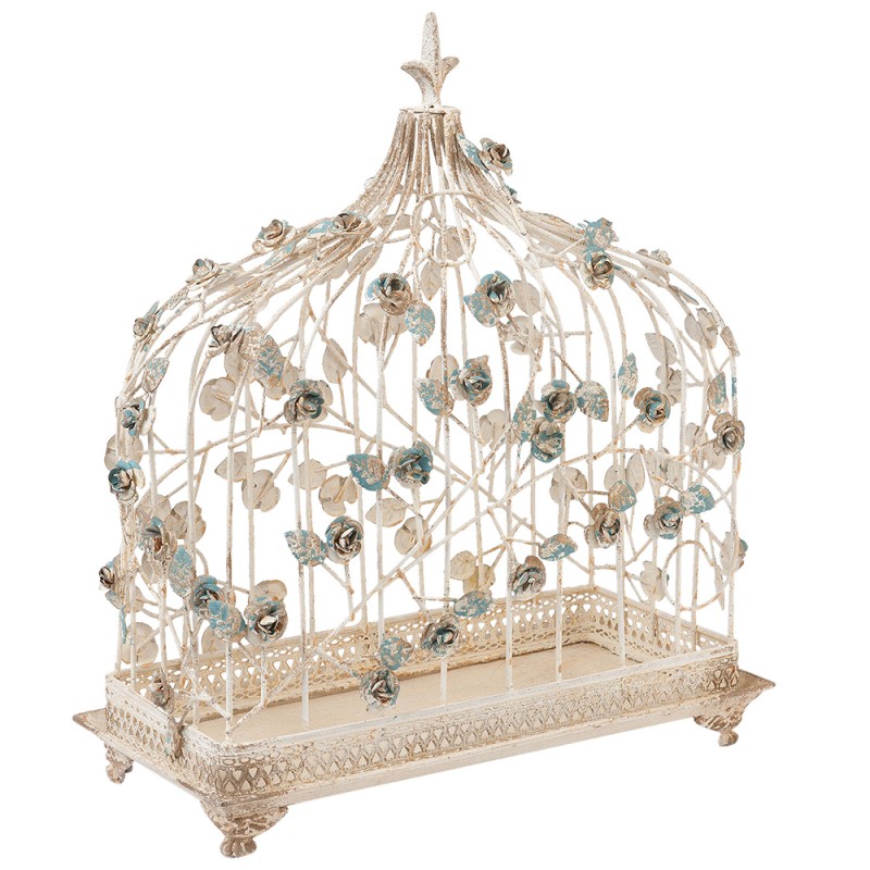Clayre & Eef Decorazione gabbia 42x21x50 cm Bianco Ferro Rettangolo Fiori