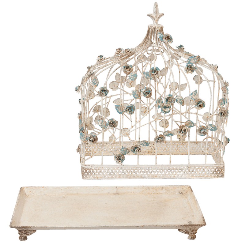 Clayre & Eef Décoration de cage 42x21x50 cm Blanc Fer Rectangle Fleurs