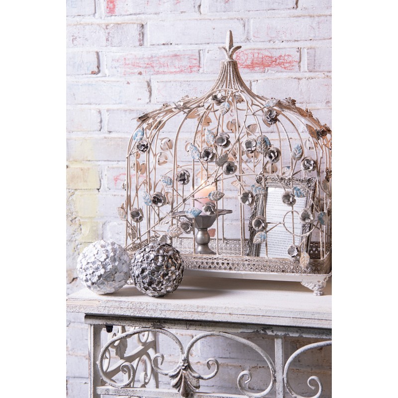 Clayre & Eef Décoration de cage 42x21x50 cm Blanc Fer Rectangle Fleurs