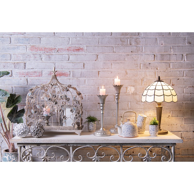 Clayre & Eef Décoration de cage 42x21x50 cm Blanc Fer Rectangle Fleurs