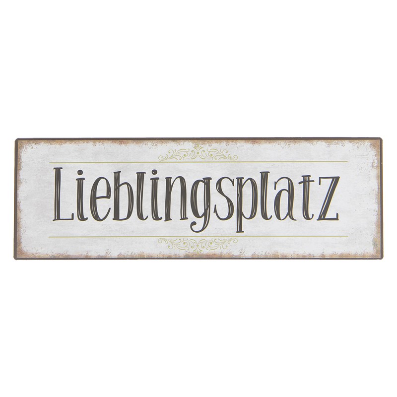Clayre & Eef Plaque de texte 30x10 cm Blanc Noir Métal Rectangle
