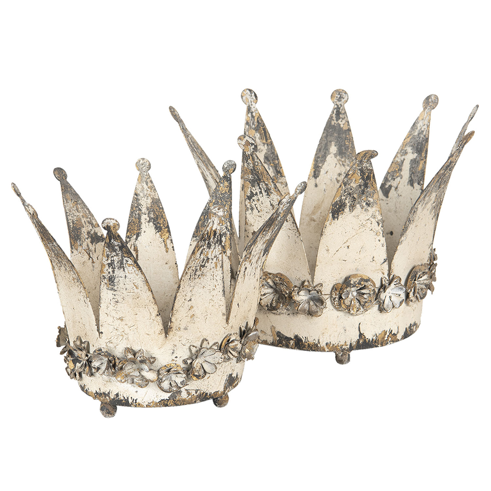 Clayre&Eef Decoratie schaal Set van 2 KroonØ 33 Ø 27 cm Wit IJzer afbeelding