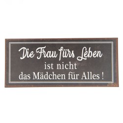 Clayre & Eef Plaque de texte 30x13 cm Marron Blanc Métal Rectangle