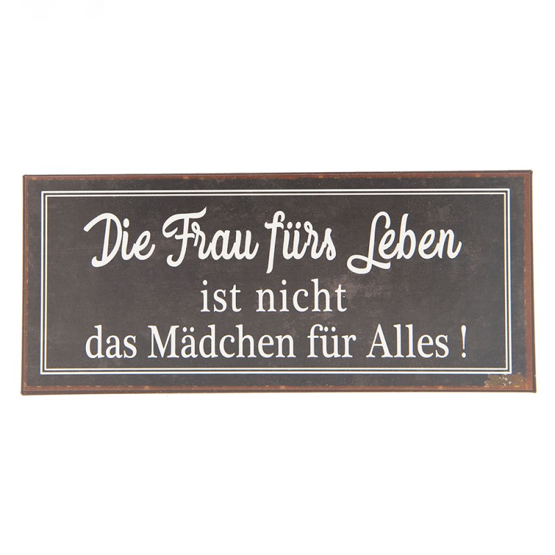 Clayre & Eef Plaque de texte 30x13 cm Marron Blanc Métal Rectangle