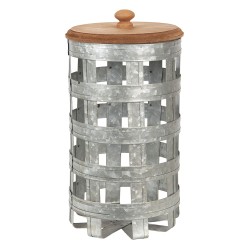 Clayre & Eef Blikken Bewaardoos  Ø 14x26 cm Grijs Hout Metaal Rond