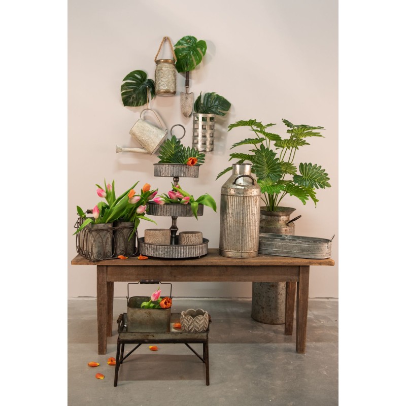 Clayre & Eef Blechdose-Aufbewahrungsbox Ø 14x26 cm Grau Holz Metall Rund