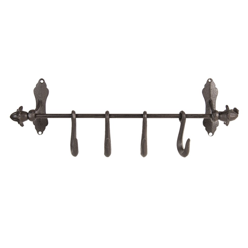 Clayre & Eef Wall Coat Rack 4 Hooks 49x8x13 cm Brown Iron