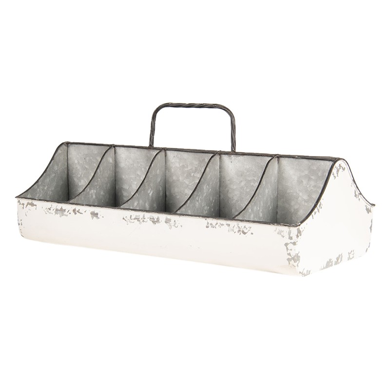 Clayre & Eef Boîte de compartiments 10 compartiments 50x26x23 cm Blanc Fer Rectangle