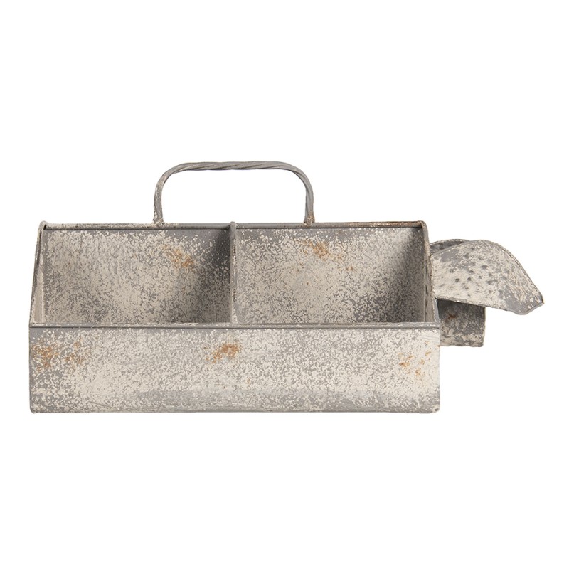 Clayre & Eef Boîte de compartiments 4 compartiments 45x24x20 cm Gris Fer Rectangle Cochon